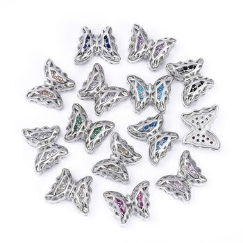 Mixed Colors Butterfly Shape Imitation Rhodium Plated High-Quality Sew-on Alloy Charms Inlaid Cubic Zirconia WholesaleRhinestone
