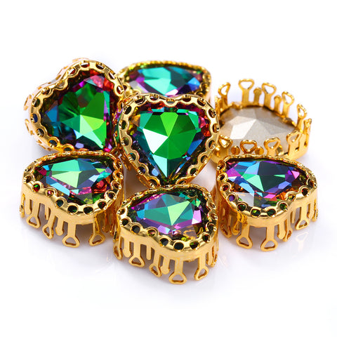 Volcano Maxi Heart Shape High-Quality Glass Sew-on Nest Hollow Claw Rhinestones
