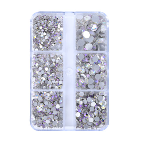 Mixed Sizes 6 Grid Box Starry Sky Glass FlatBack Rhinestones For Nail Art  Silver Back WholesaleRhinestone Imagem principal do produto