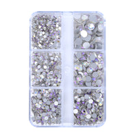 Mixed Sizes 6 Grid Box Starry Sky Glass FlatBack Rhinestones For Nail Art  Silver Back