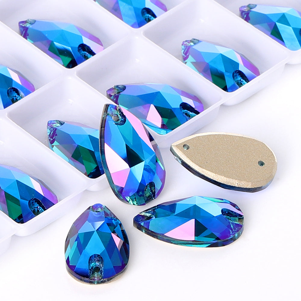 Indicolite Shimmer Drop Shape High Quality Glass Sew-on Rhinestones Secondary image