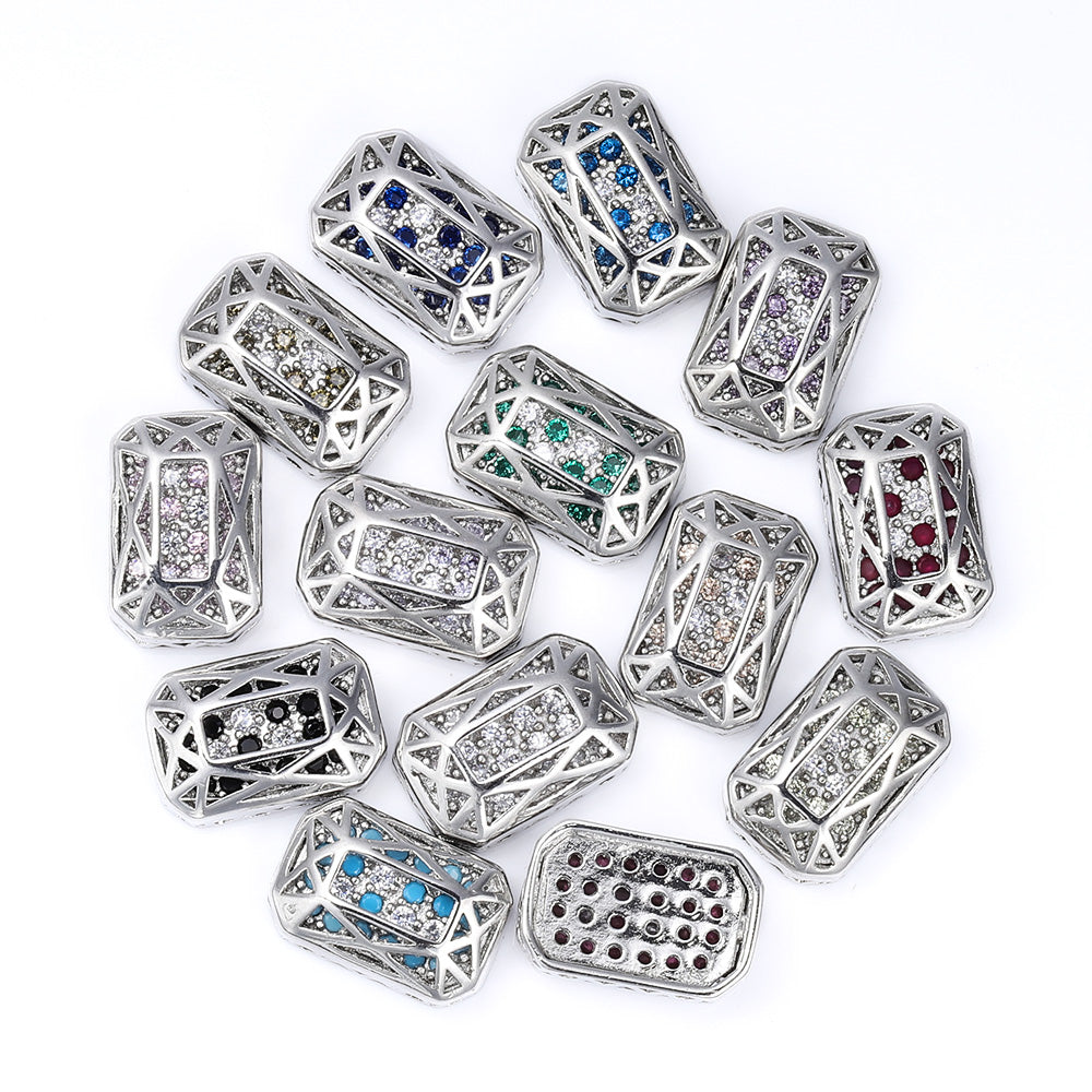 Mixed Colors Octagon Shape Imitation Rhodium Plated High-Quality Sew-on Alloy Charms Inlaid Cubic Zirconia Secondary image
