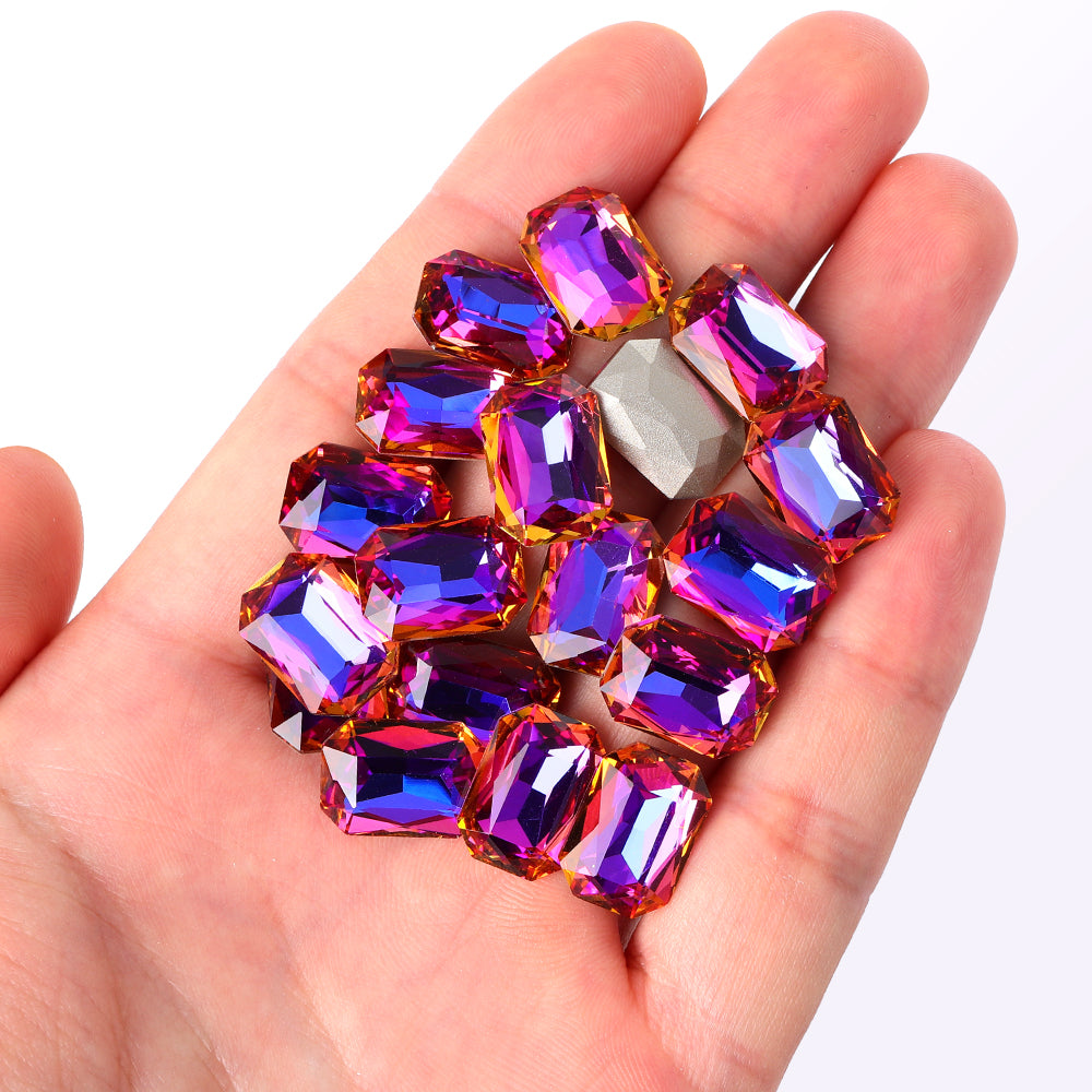 Violett blau dünne Oktagon Form hochwertiges Glasspitzback -Rücken -Fantasie -Strass -Strasssteine Zweitbild