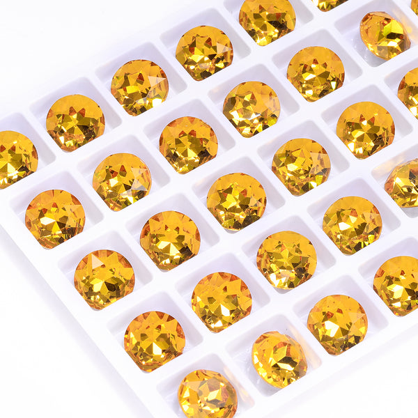 Light Topaz Gemstone Flower Shape High Quality Glass Pointed Back Fancy Rhinestones WholesaleRhinestone