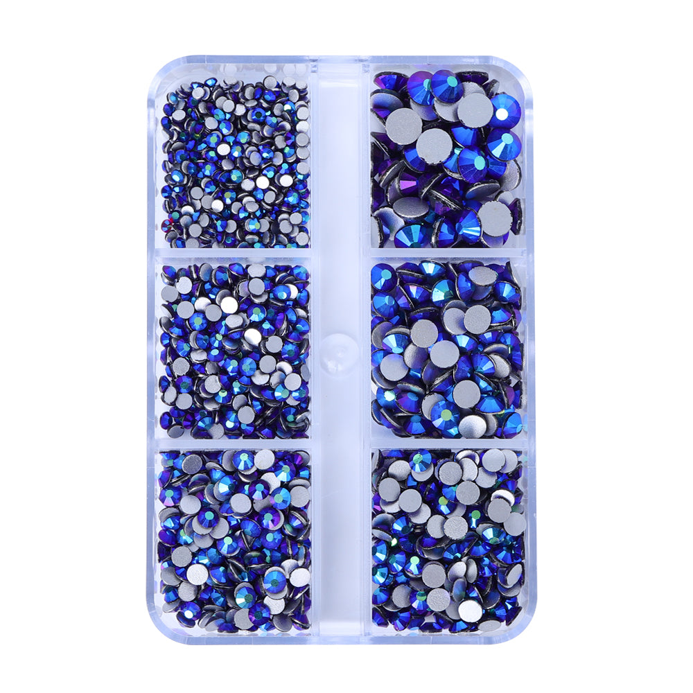 Mixed Sizes 6 Grid Box Montana AB Glass FlatBack Rhinestones For Nail Art  Silver Back WholesaleRhinestone メイン画像