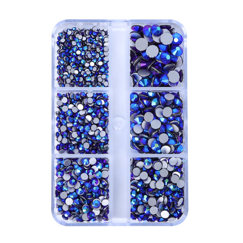 Mixed Sizes 6 Grid Box Montana AB Glass FlatBack Rhinestones For Nail Art  Silver Back WholesaleRhinestone Main image
