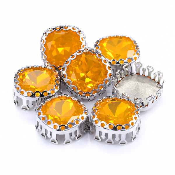 Topaz Opal Cushion Square Shape High-Quality Glass Sew-on Nest Hollow Claw Rhinestones WholesaleRhinestone