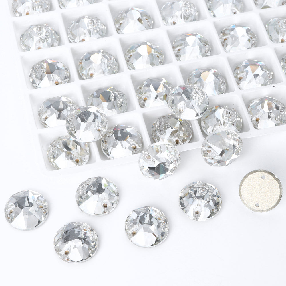 Silver Shade XIRIUS Round Shape High Quality Glass Sew-on Rhinestones