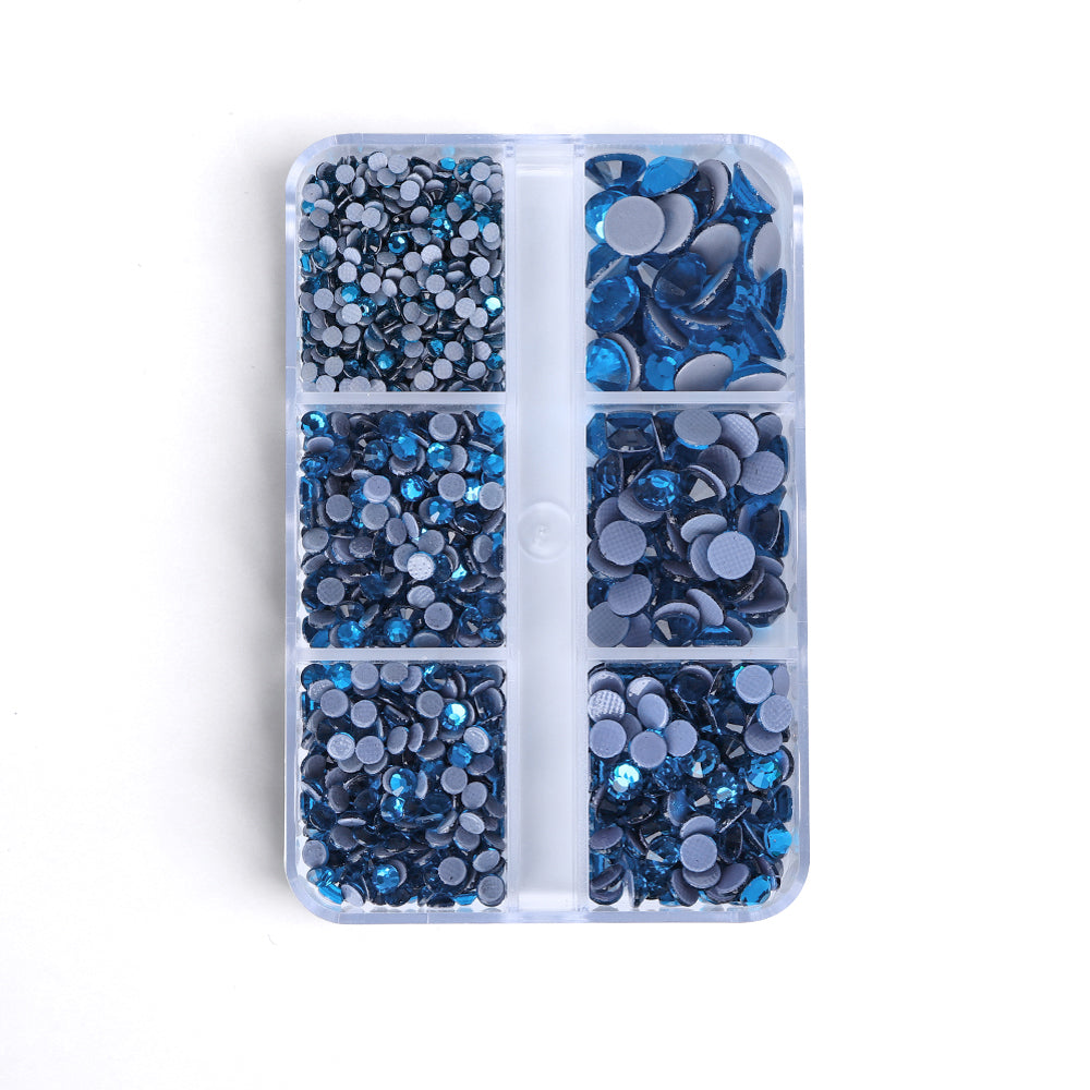 Mixed Sizes 6 Grid Box Indicolite Glass HotFix Rhinestones For Clothing DIY WholesaleRhinestone Immagine principale del prodotto