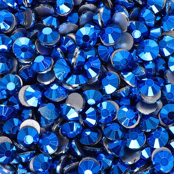 Metallic Capri Blue Glass FlatBack Rhinestones Silver Back WholesaleRhinestone