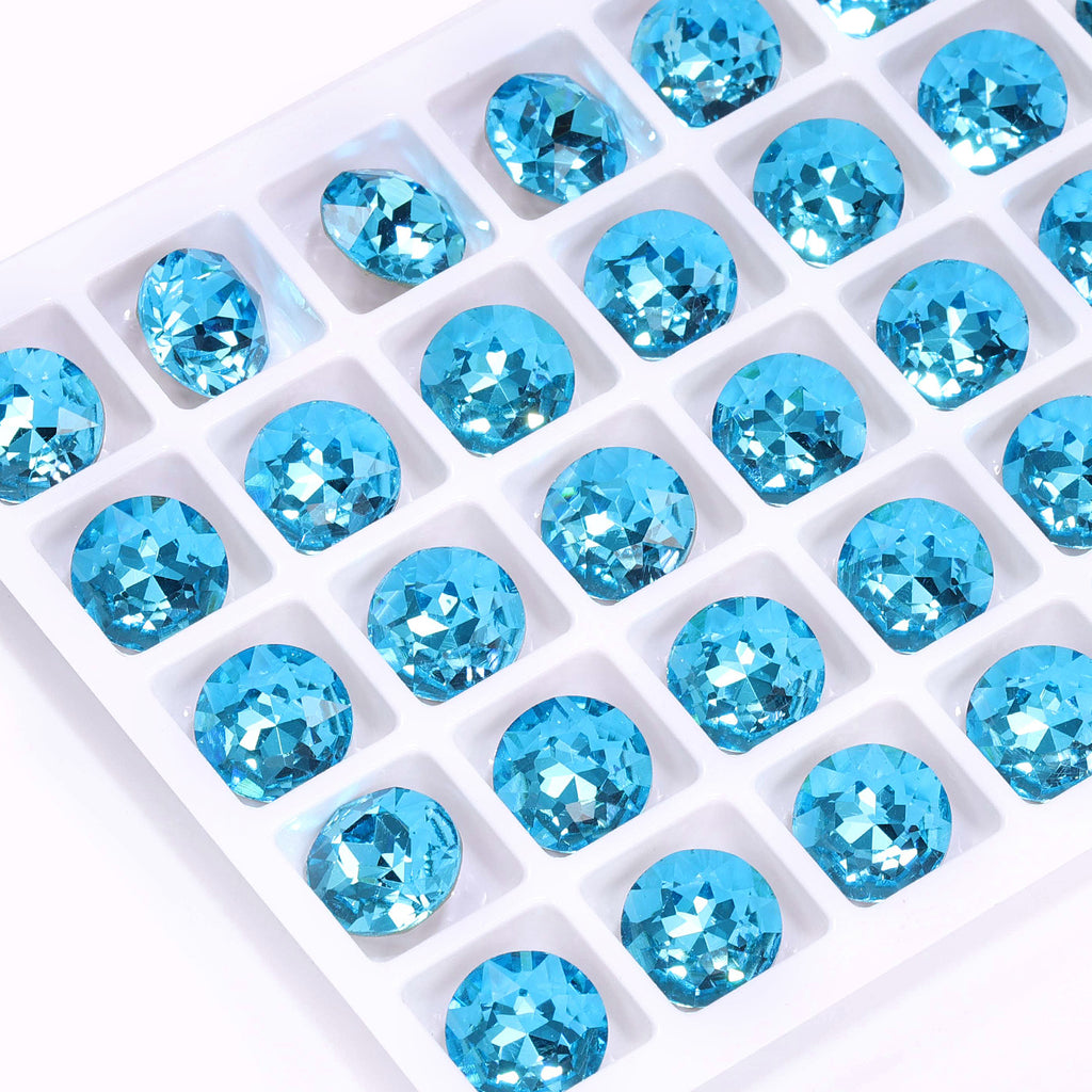 Aquamarine Gemstone Flower Shape High Quality Glass Pointed Back Fancy Rhinestones WholesaleRhinestone