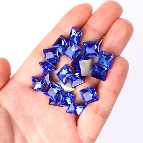 Light Sapphire Princess Square Shape High Quality Glass Pointed Back Fancy Rhinestones WholesaleRhinestone