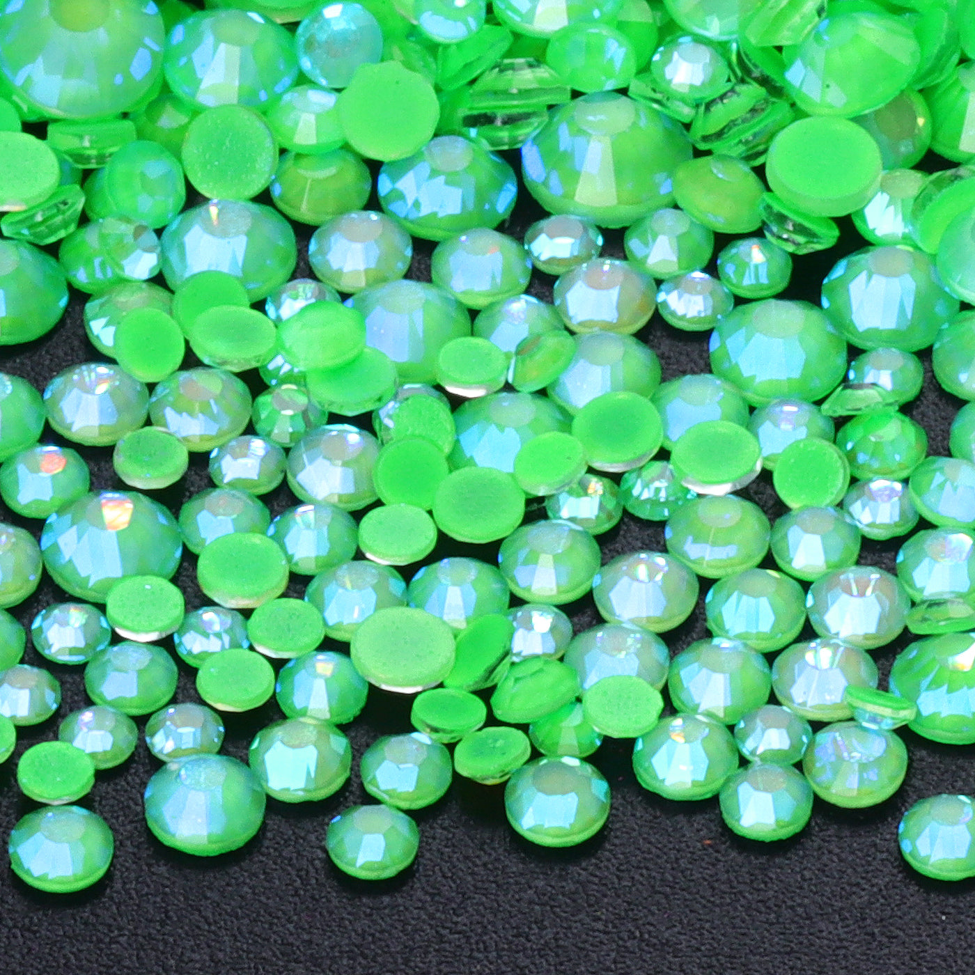 Mixed Sizes Mocha Shimmer Apple Green Glass Flat Back Rhinestones For Nail Art Secondary image