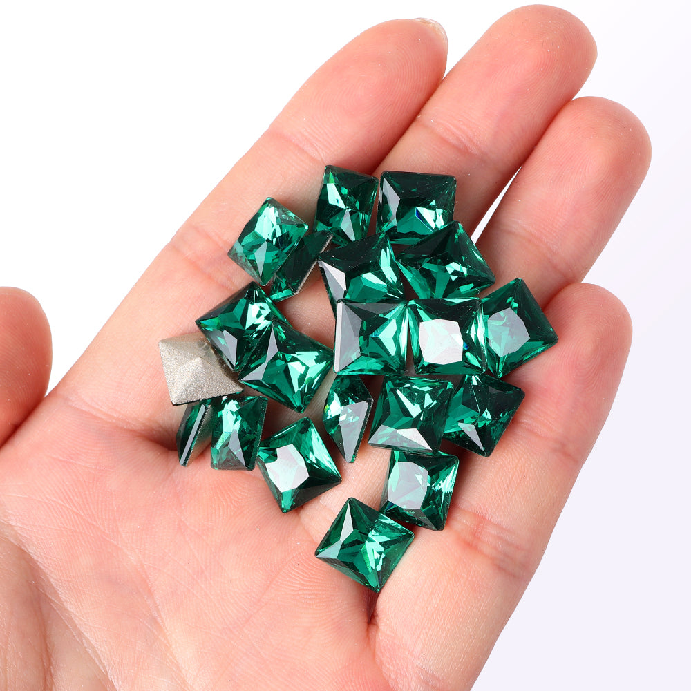 Emerald Princess Square Form Høj kvalitet Glas pegede tilbage fancy rhinestones Sekundært billede