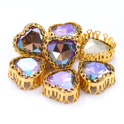 Ghost Light Maxi Heart Shape High-Quality Glass Sew-on Nest Hollow Claw Rhinestones