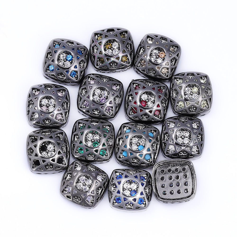 Cushion Square Shape Hematite Plated High-Quality Sew-on Alloy Charms Inlaid Cubic Zirconia