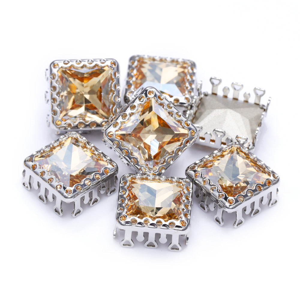 Golden Shadow Princess Square Shape High-Quality Glass Sew-on Nest Hollow Claw Rhinestones WholesaleRhinestone