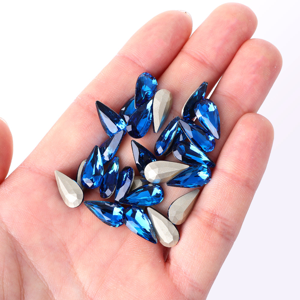 Indicolite Teardrop Shape High Quality Glass Pointed Back Fancy Rhinestones Secondary image