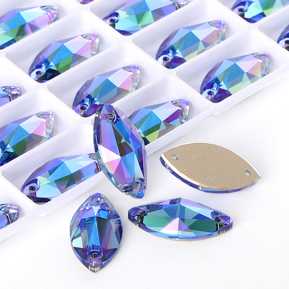 Light Sapphire Shimmer Navette Shape High Quality Glass Sew-on Rhinestones Secondary image