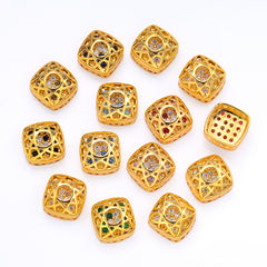 Cushion Square Shape Golden Plated High-Quality Sew-on Alloy Charms Inlaid Cubic Zirconia