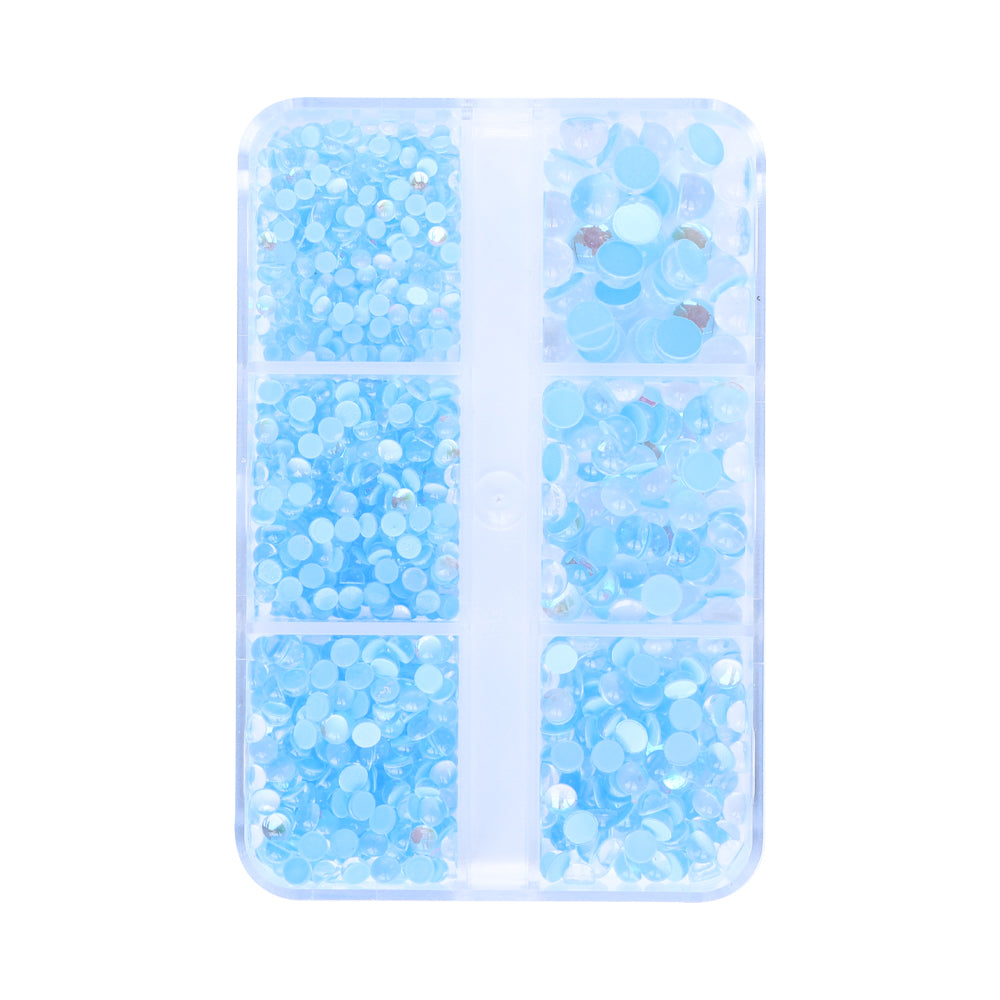Mixed Sizes 6 Grid Box Mocha Light Blue Mermaid Tears Glass Half Pearls Rhinestones WholesaleRhinestone Immagine principale del prodotto