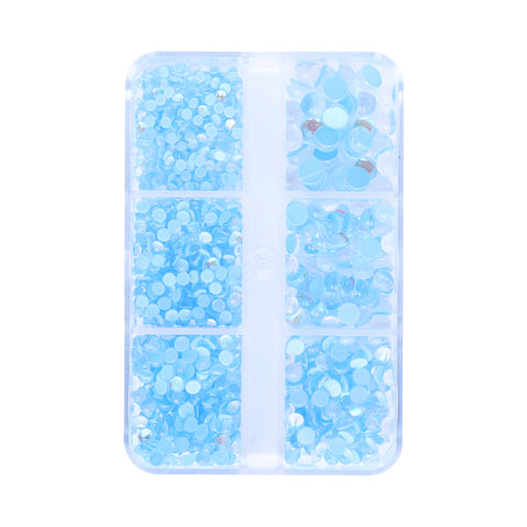 Mixed Sizes 6 Grid Box Mocha Light Blue Mermaid Tears Glass Half Pearls Rhinestones WholesaleRhinestone Hauptbild
