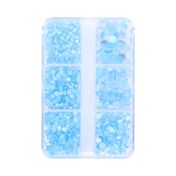 Mixed Sizes 6 Grid Box Mocha Light Blue Mermaid Tears Glass Half Pearls Rhinestones WholesaleRhinestone