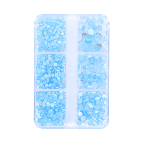 Mixed Sizes 6 Grid Box Mocha Light Blue Mermaid Tears Glass Half Pearls Rhinestones