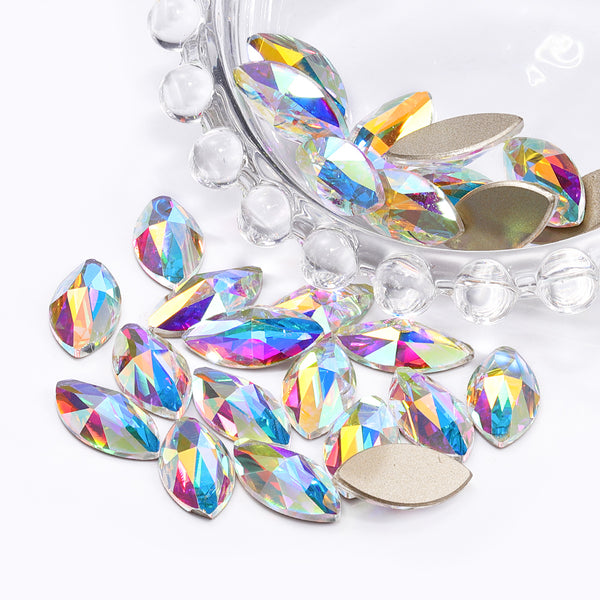Crystal AB Navette Shape High Quality Glass Beveled Flat Back Rhinestones WholesaleRhinestone