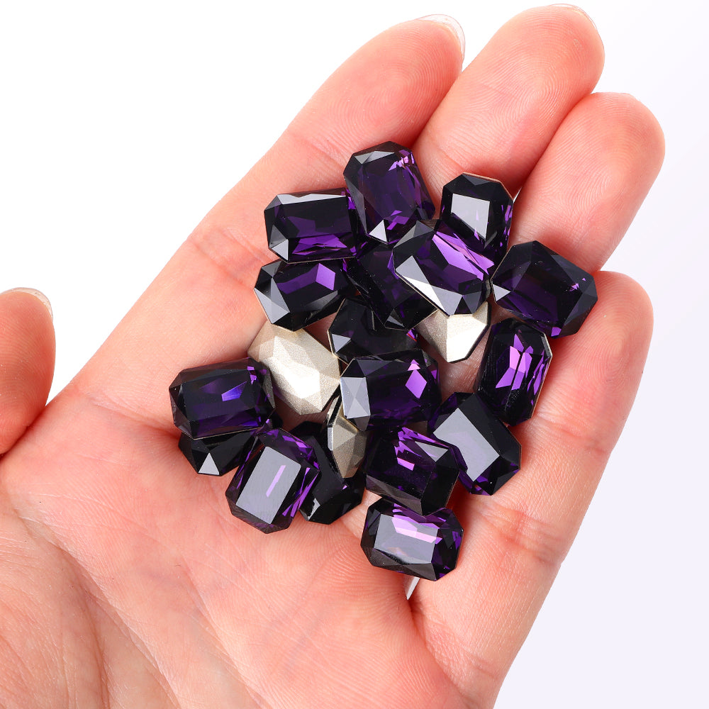 Amethyst Thin Octagon Shape High Quality Glass Pointed Back Fancy Rhinestones Второстепенное изображение товара