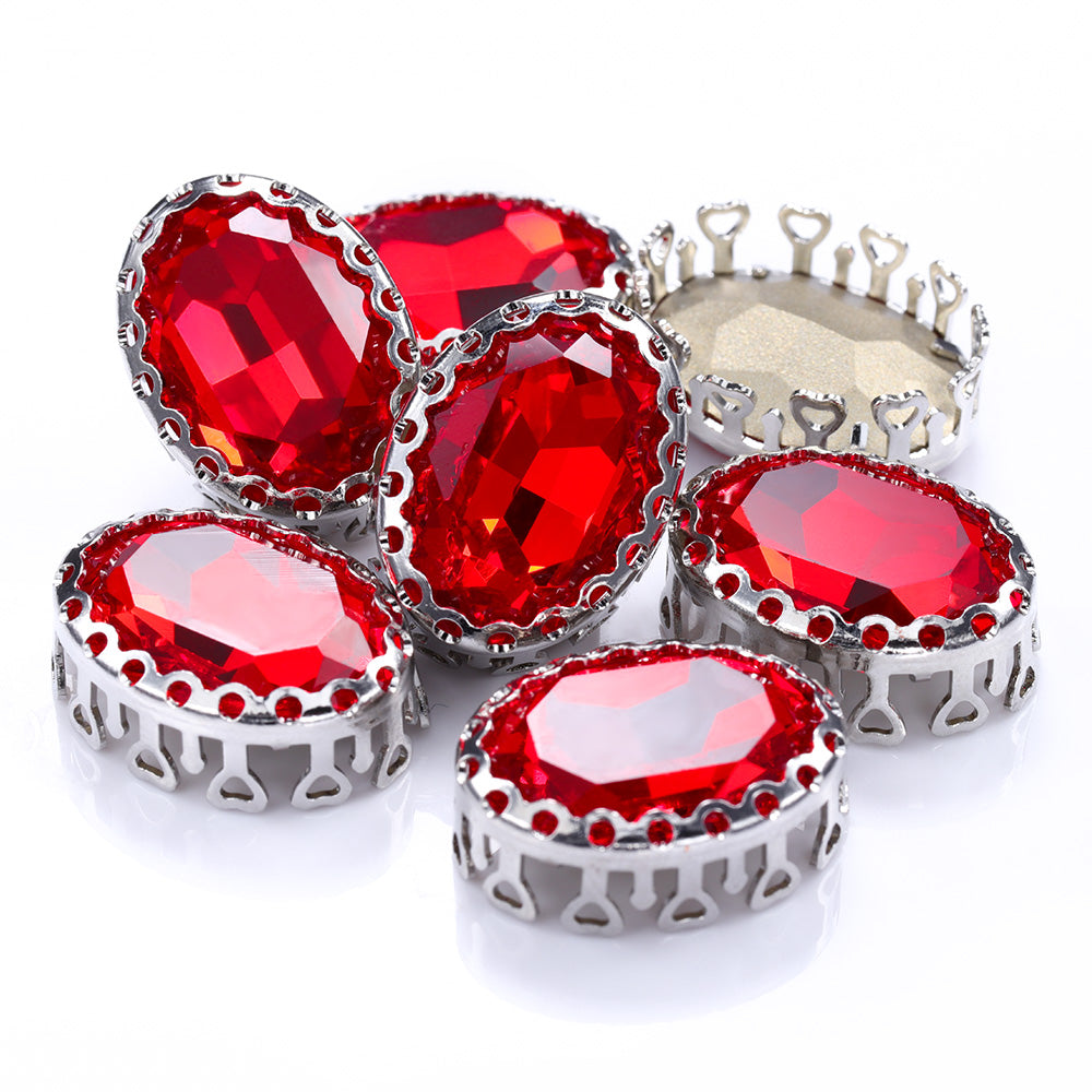 Light Siam Oval Shape High-Quality Glass Sew-on Nest Hollow Claw Rhinestones WholesaleRhinestone Immagine principale del prodotto