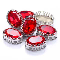Light Siam Oval Shape High-Quality Glass Sew-on Nest Hollow Claw Rhinestones WholesaleRhinestone