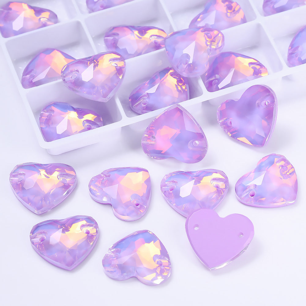 Lavender AM Heart Shape High Quality Glass Sew-on Rhinestones WholesaleRhinestone