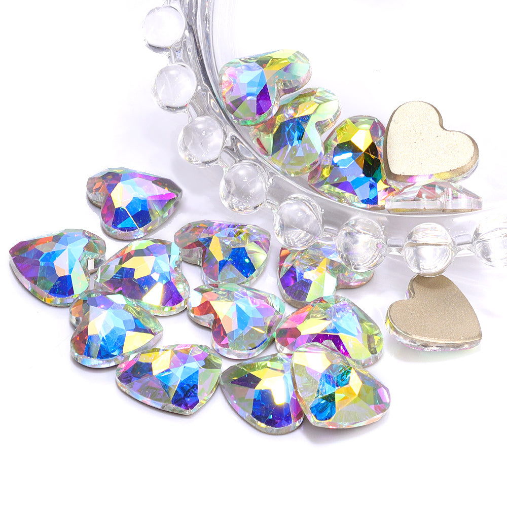 Crystal AB Heart Shape High Quality Glass Beveled Flat Back Rhinestones WholesaleRhinestone