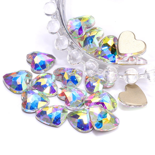 Crystal AB Heart Shape High Quality Glass Beveled Flat Back Rhinestones WholesaleRhinestone