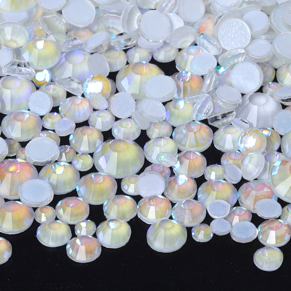 Mixed Sizes Mocha Shimmer White Glass Flat Back Rhinestones For Nail Art WholesaleRhinestone