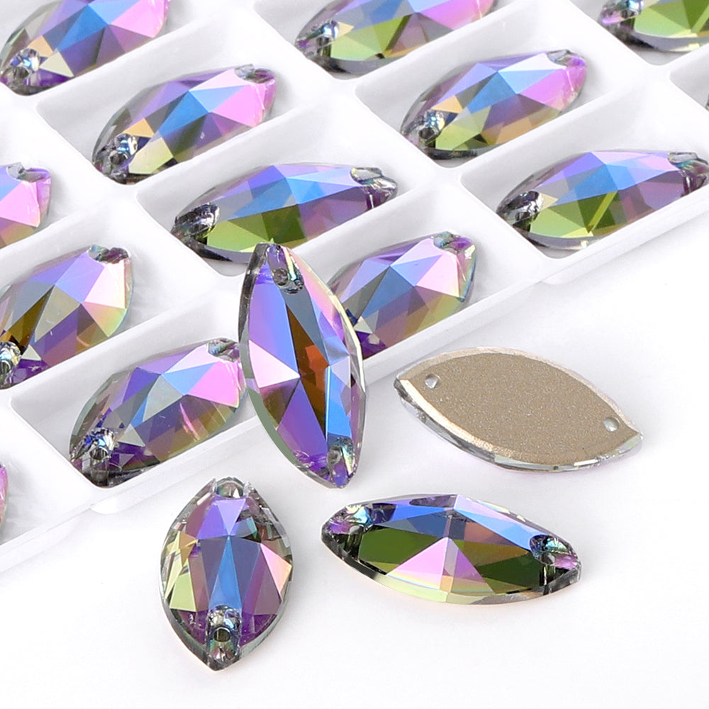 Black Diamond Shimmer Navette Shape High Quality Glass Sew-on Rhinestones Secondary image