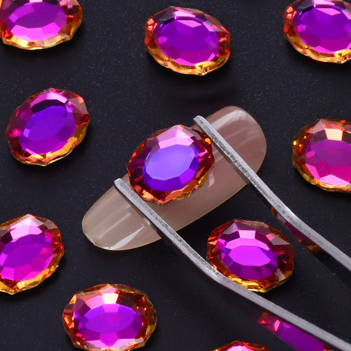 Purple Volcano Magic Mirror Shape Pointed Back Fancy Rhinestones For Nail Art