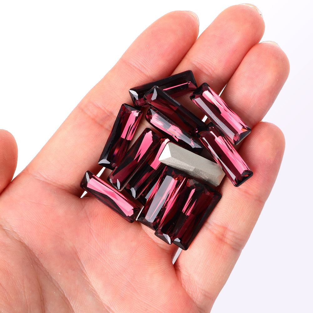 Burgundy Princess Baguette Shape High Quality Glass Pointed Back Fancy Rhinestones