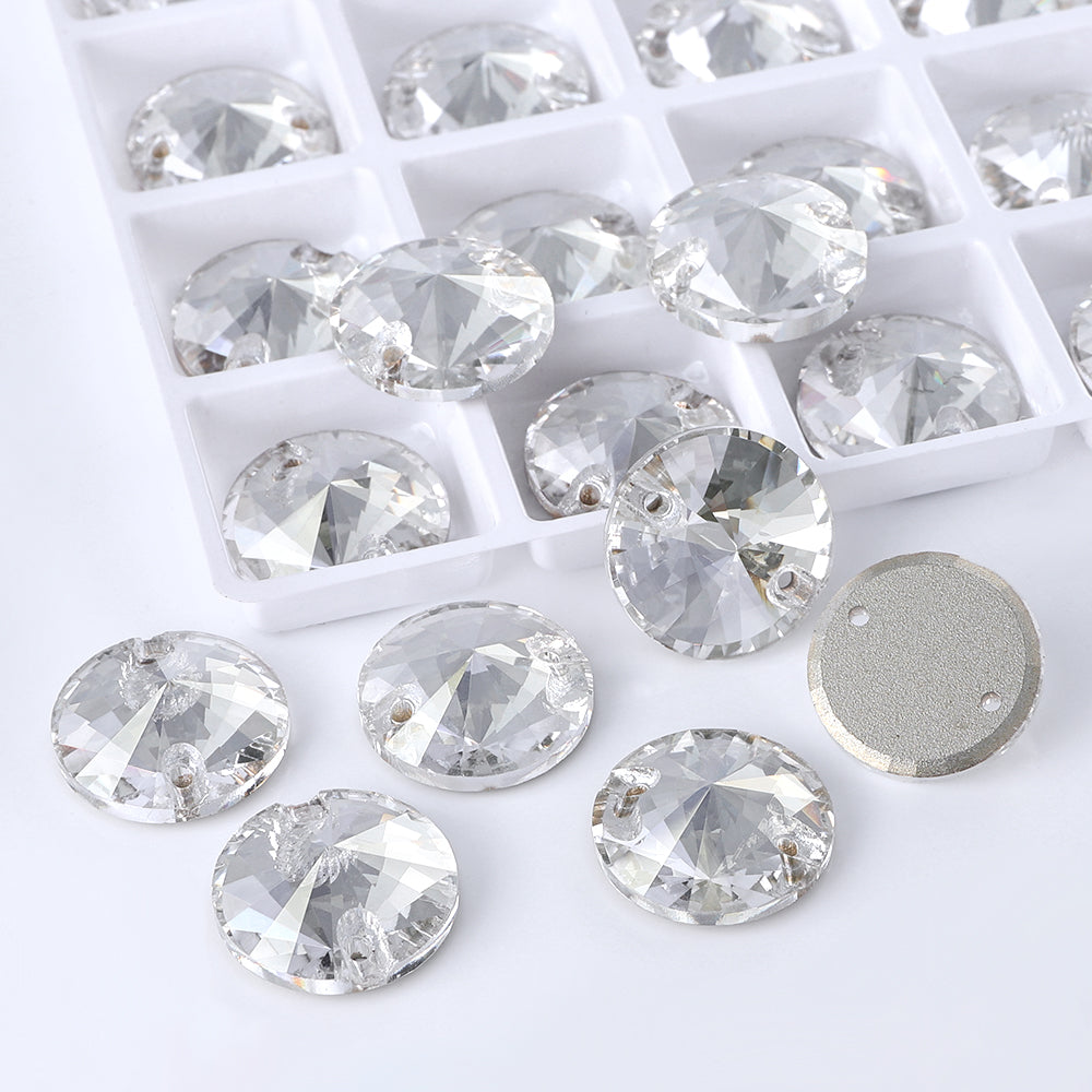 Silver Shade Rivoli  Shape High Quality Glass Sew-on Rhinestones
