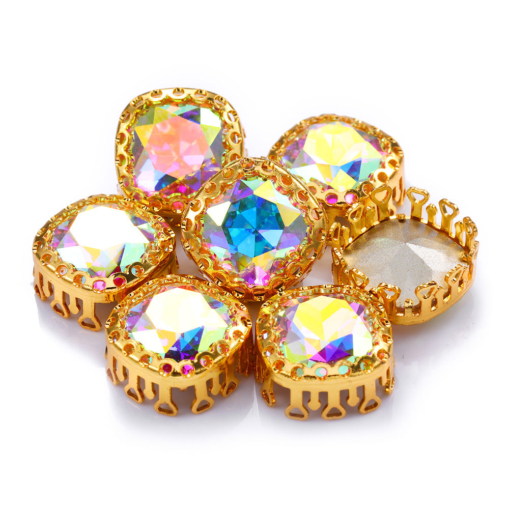 Crystal AB Cushion Square Shape High-Quality Glass Sew-on Nest Hollow Claw Rhinestones WholesaleRhinestone Hovedbillede