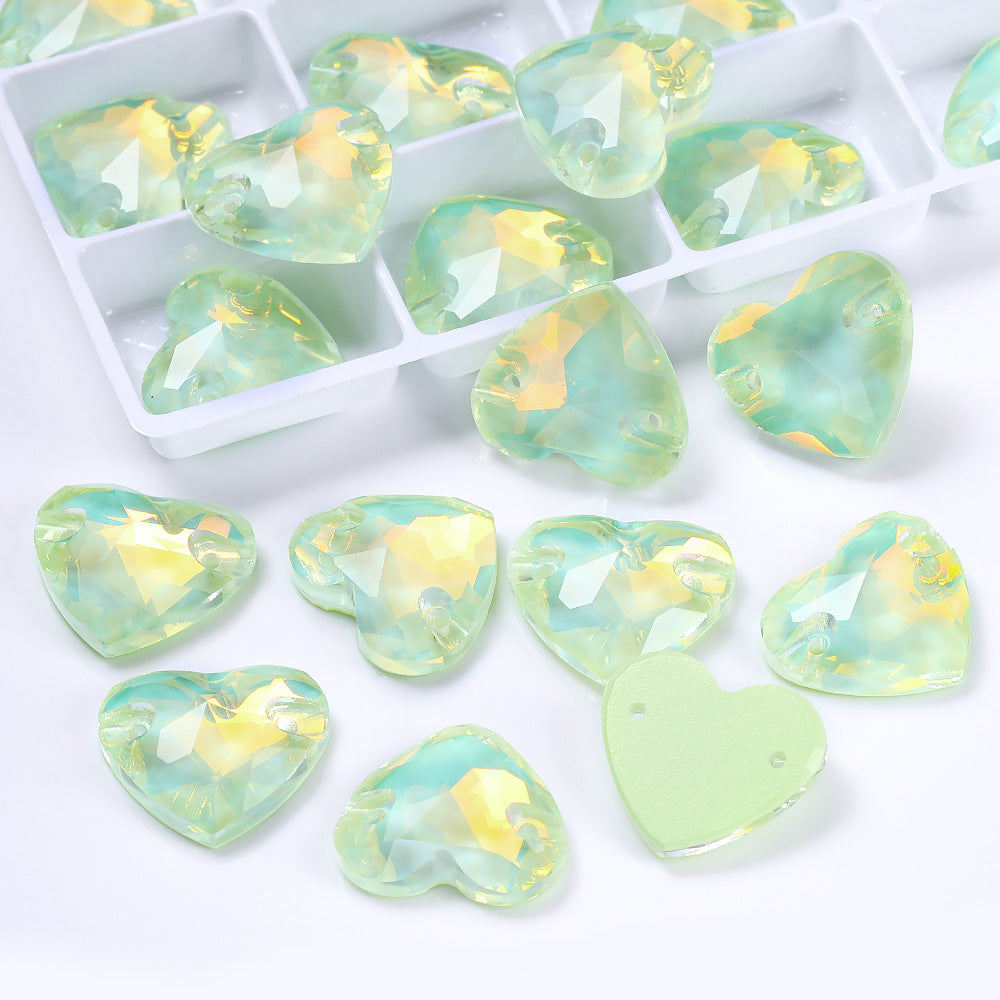 Light Azore AM Heart Shape High Quality Glass Sew-on Rhinestones WholesaleRhinestone
