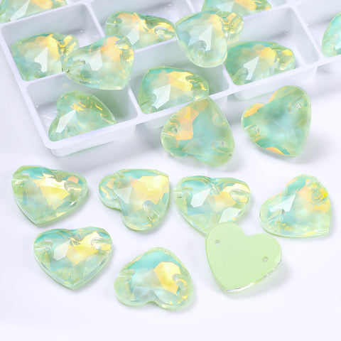 Light Azore AM Heart Shape High Quality Glass Sew-on Rhinestones