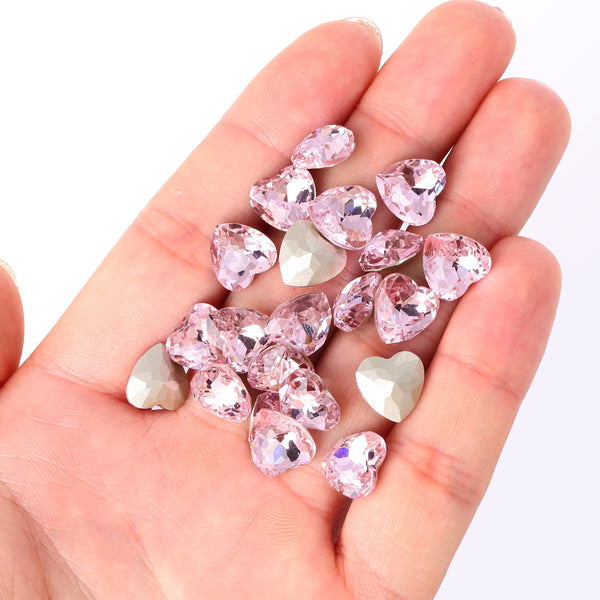 Light Rose Heart Shape High Quality Glass Pointed Back Fancy Rhinestones WholesaleRhinestone