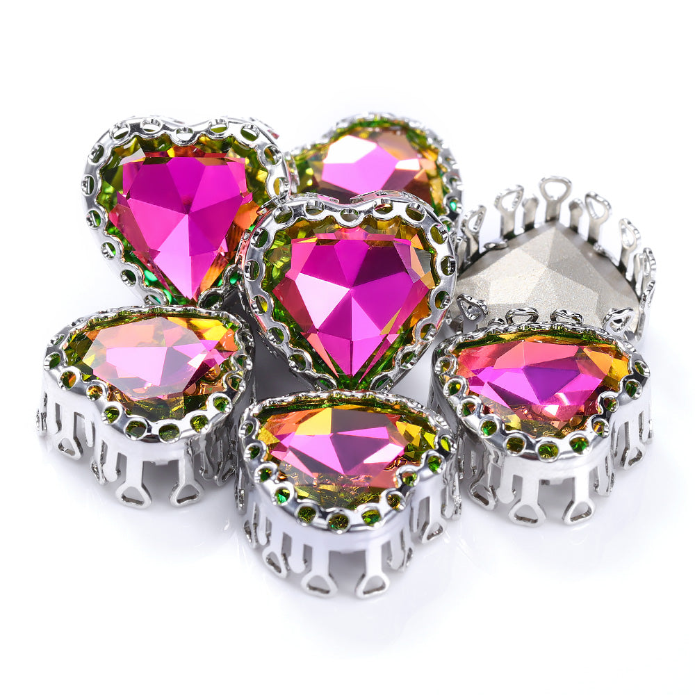 Vitrail Rose Maxi Heart Shape High-Quality Glass Sew-on Nest Hollow Claw Rhinestones