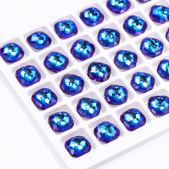 Bermuda Blue Fantasy Cushion Square Shape Glass de alta calidad Rhinestones elegantes