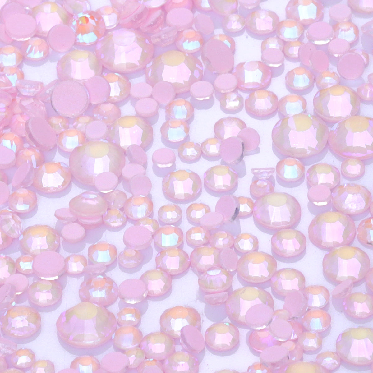 Mixed Sizes Neon Pink Snowy White AB Glass Flat Back Rhinestones For Nail Art WholesaleRhinestone