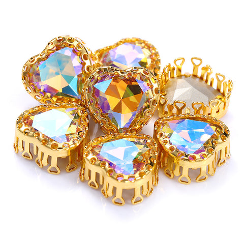 Paradise Shine Maxi Heart Shape High-Quality Glass Sew-on Nest Hollow Claw Rhinestones