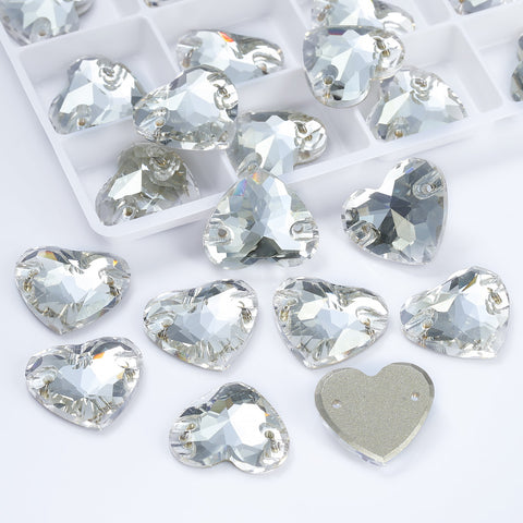 Silver Shade Heart Shape High Quality Glass Sew-on Rhinestones
