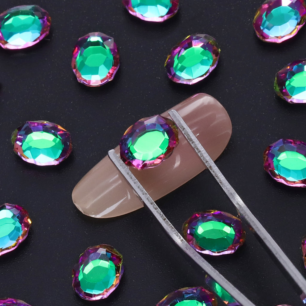 Green Volcano Magic Mirror Shape Pointed Back Fancy Rhinestones For Nail Art